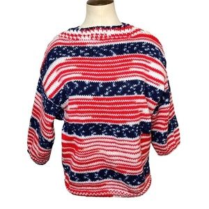 𝅺HANDMADE Vintage Colorful Winter Knit Sweater 3/4 Sleeves Size M/L
